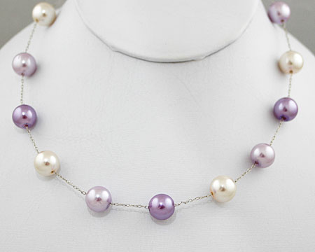 Lavendar, Lilac & White Pearl Necklace on Silver (10mm)